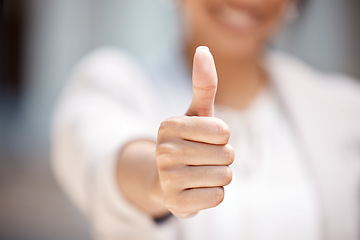 Image showing Thumbs up, woman hands and support vote, motivation and trust for thank you, success and winner. Closeup finger feedback, agreement and like emoji of excited goal, praise review and yes happy service