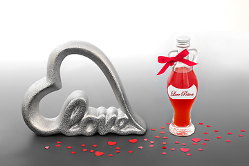 Image showing Valentines Day Love Potion and Heart Shaped Sign 