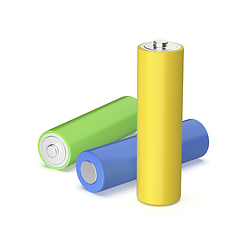 Image showing Three AA size batteries with different colors