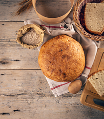 Image showing Top view of artisanal sourdough bread