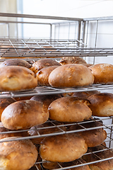 Image showing Shelves with bread at the bakery