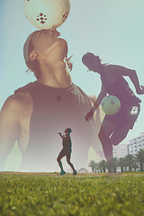 Image showing Timelapse of soccer player training at soccer field with ball for fitness, sports goal and skill. Energy, motivation and football with football player workout, cardio and career goals of a footballer