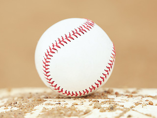 Image showing Baseball pitch, sports ball and outdoor training for fitness, sport and health for outdoor ball game. Exercise, athlete and motivation for softball competition, match and tournament background
