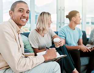 Image showing Diversity, business meeting and teamwork collaboration on sofa in modern office. Businessmen and women planning, strategy development and marketing research innovation communication together