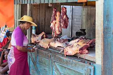 Image showing A hot day in Miandrivazo, Madagascar, with a street stall butcher shop open