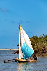 Image showing A fisherman sails back from the sea Morondava, Madagascar