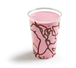 Image showing strawberry milkshake with chocolate sauce