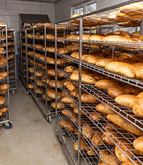 Image showing Rack of bread at the bakery