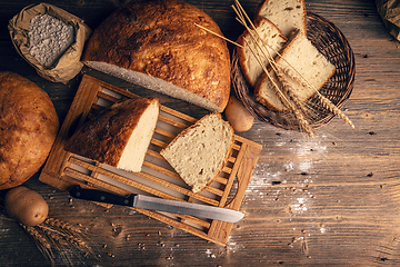 Image showing Fresh bread, flour and wheat