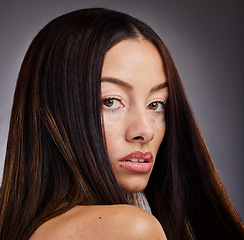 Image showing Vitiligo, beauty and face of skincare woman with natural facial care, healthcare wellness and self care. Medical dermatology, health and portrait of girl with pride, confidence and eyes discoloration