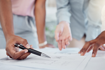 Image showing Chart, growth and hands of business people in a meeting planning a strategy for profit target or company goals. Teamwork, collaboration and workers working on a startup development project paperwork