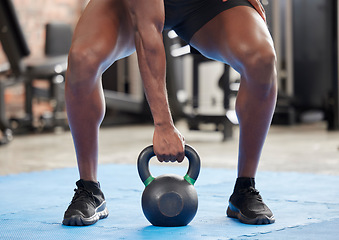 Image showing Gym, strong and fitness hand with kettlebell for body builder training, workout and cardio. Bodybuilder, exercise and muscle strength and endurance practice for athlete man at wellness club.