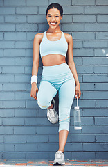 Image showing Fitness, black woman and happy workout of a person after exercise, yoga or pilates. Portrait of a sport training, healthy and happiness of a woman smile about health, wellness and sports cardio