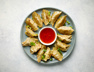 Image showing plate of asian dumplings