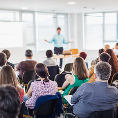 Image showing Speaker giving presentation on business conference.