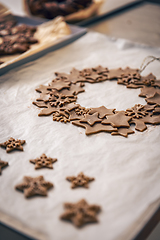Image showing Raw gingerbread cookie wreath