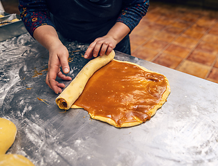 Image showing Making sweet homemade salted caramel babka