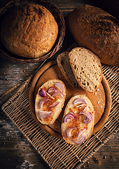 Image showing Top view of bread with pork lard