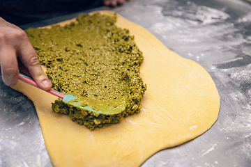 Image showing Baker make stuffed sweet bread