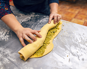 Image showing Sweet pistachio roll sweet brioche