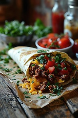 Image showing Mexican burrito with beef, beans and sour cream