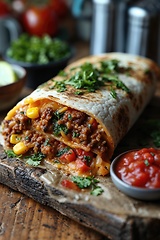 Image showing Mexican burrito with beef, beans and sour cream