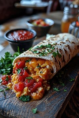 Image showing Mexican burrito with beef, beans and sour cream