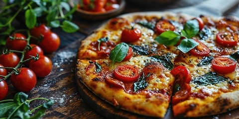 Image showing Margherita pizza topped with tomato sauce, mozzarella cheese