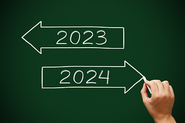 Image showing Happy New Year 2024 Goodbye 2023 Arrows Concept