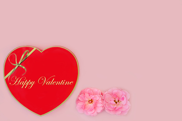 Image showing Happy Valentine Heart Shaped Gift Box and Roses