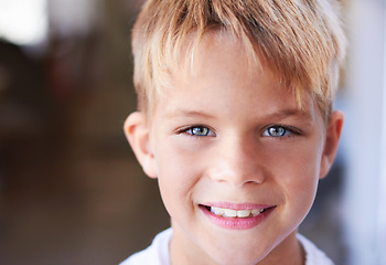 Image showing Portrait, kid and boy with a smile, childhood and cheerful with joy, happiness and alone. Face, person and student with mindset, positive or education with learning, Canada and happy with development