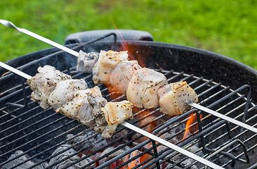 Image showing grilling pork skewers