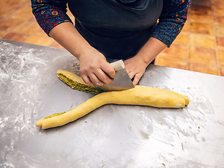 Image showing Preparation of pistachio babka