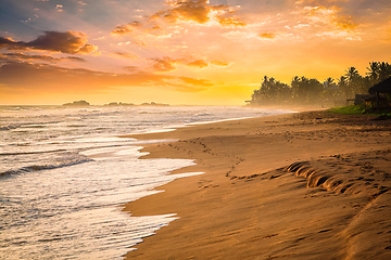 Image showing Ocean sunset at sea beach