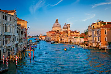 Image showing Panorama of Venice Grand Canal and Santa Maria della Salute church on sunset