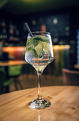 Image showing Glass of gin tonic with lime