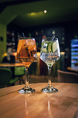 Image showing Gin tonic and aperol spritz cocktail