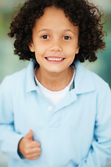 Image showing Portrait, smile and thumbs up with a boy child for support, motivation or thank you for success as a winner. Face, children and happy young kid showing a hand gesture for yes, winning or achievement