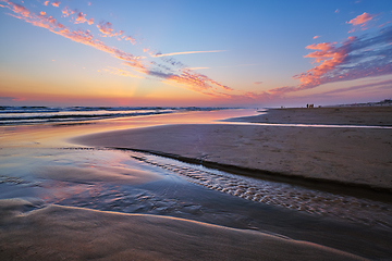 Image showing Atlantic ocean sunset with surging waves at Fonte da Telha beach, Portugal