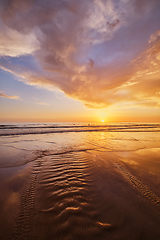 Image showing Atlantic ocean sunset with surging waves at Fonte da Telha beach, Portugal