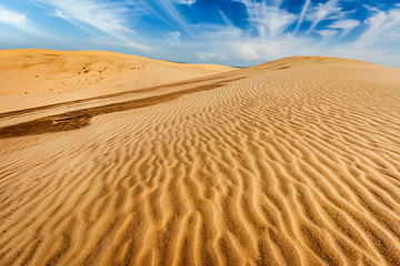 Image showing Desert sand dunes on sunrise