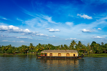 Image showing Houseboat on Kerala backwaters, India