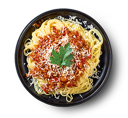 Image showing plate of pasta spaghetti with sauce bolognese