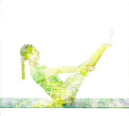 Image showing Double exposure image of woman doing yoga asana