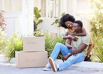 Image showing Its an exciting day. a young couple moving into their new house.