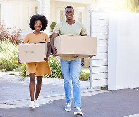 Image showing Its moving day. a young couple moving into their new house.