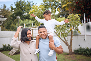 Image showing I love my squad. a beautiful family having fun with their daughter in their backyard at home.