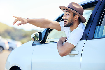 Image showing Good company in a journey makes the way seem shorter. a young man enjoying an adventurous ride in a car.