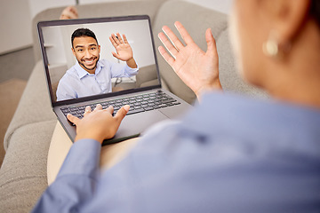 Image showing Nice to see oyu. a unrecognizable female on a video call on a laptop at home.