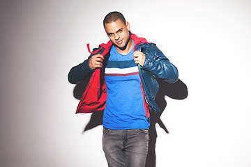 Image showing Man fashion model posing against a studio background